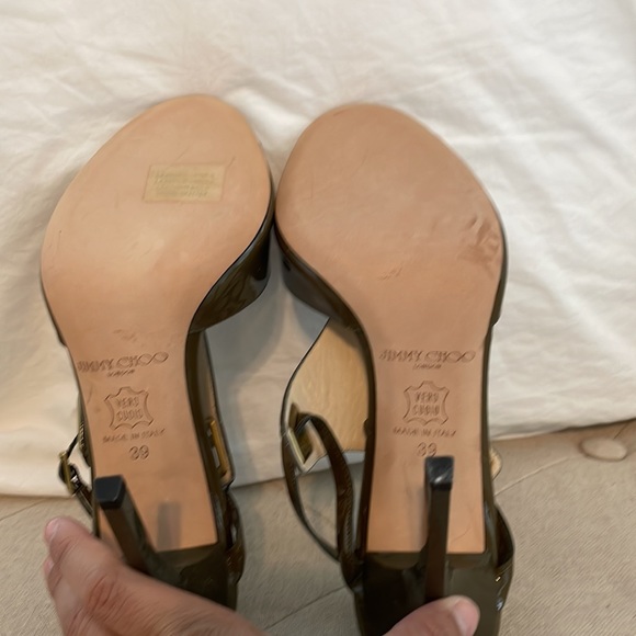 Jimmy Choo olive Green stiletto strappy heels shoes size 39 or 8 gold buckles - Picture 6 of 7